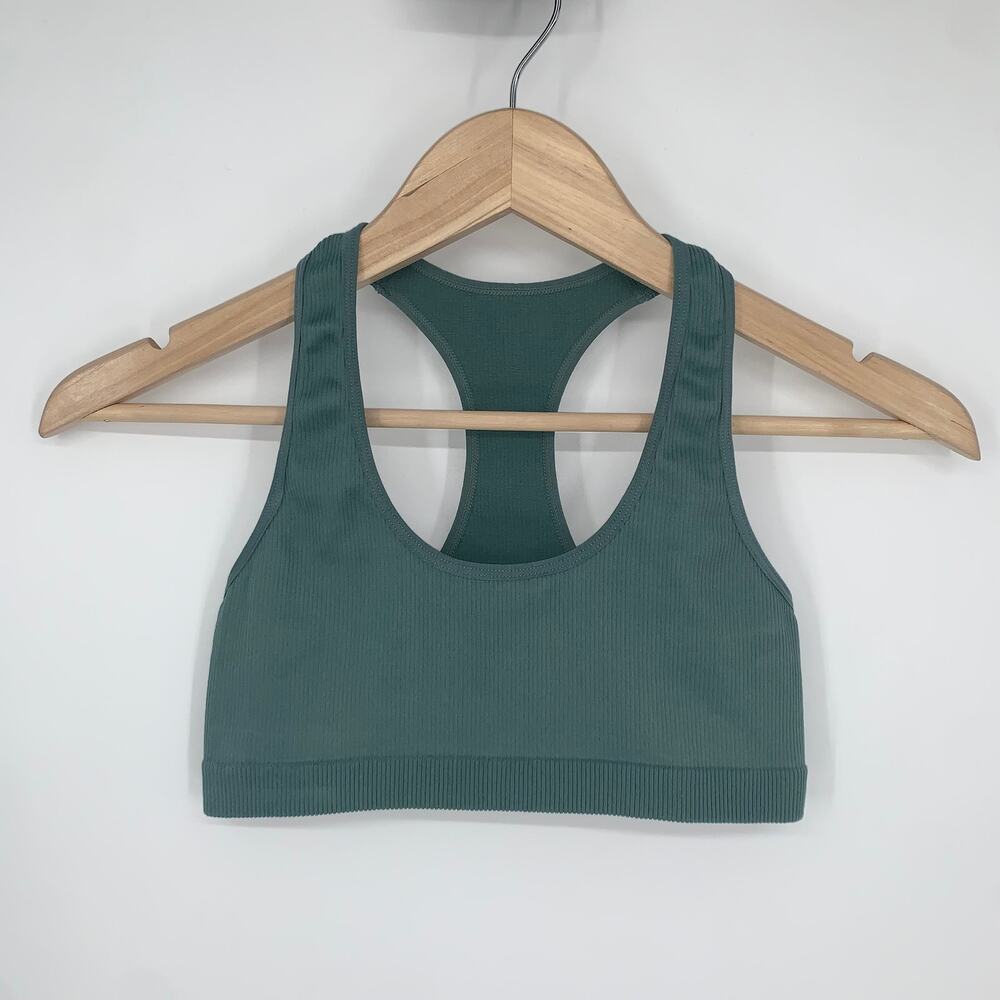 Lively Seamless Ribbed Racerback Bralette Sports Bra in Harbor Green - Picture 4 of 8